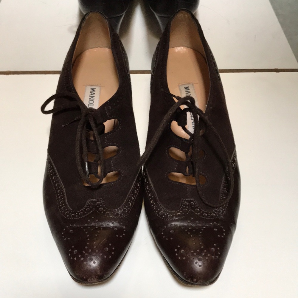 Vintage Manolo Blahnik Deep Brown Suede & Leather - Picture 2 of 14